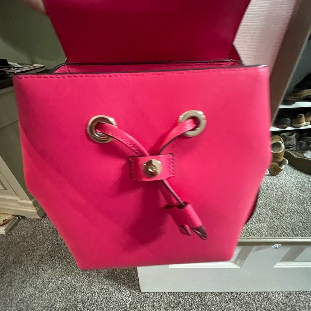 Kate Spade Hot Pink Leather Backpack Purse Pebbled Crossbody Travel Bag - Picture 3 of 5